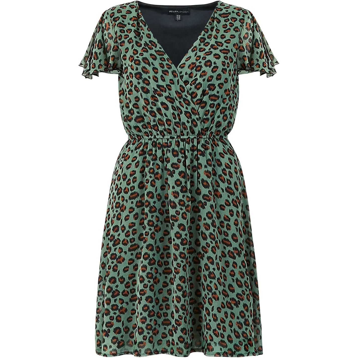 런던 그린 프린트 랩 드레스 Mela London Green Animal Print Wrap Skater Dress Green 32275815