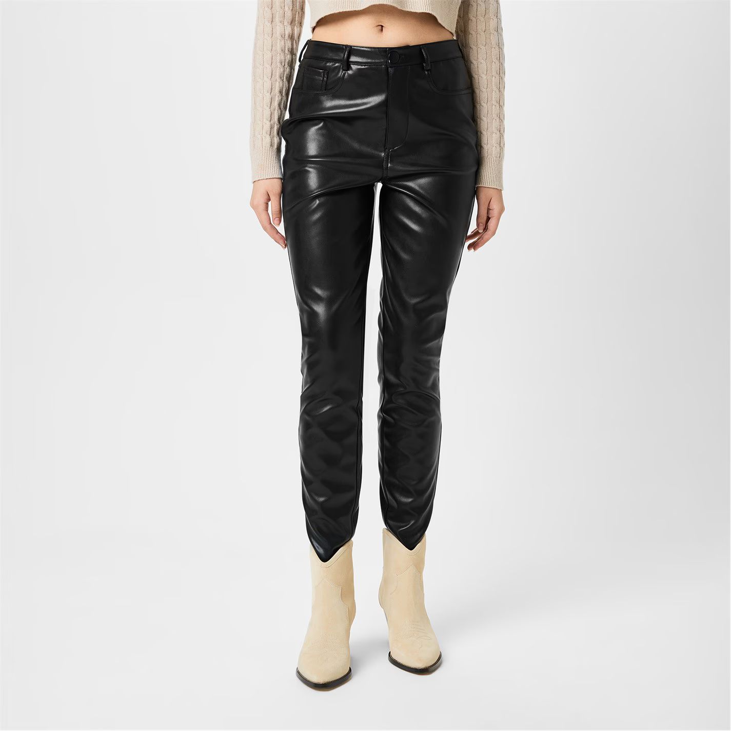 포우 가죽 스키니 바지 블랙 Faux Leather Skinny Trousers Black 29711203