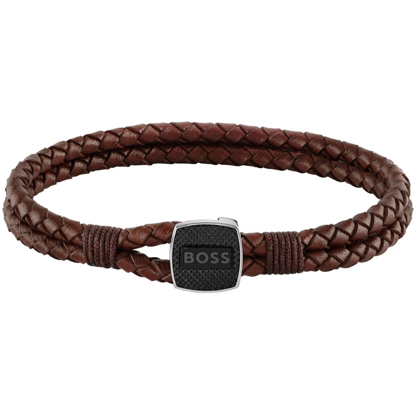 보스 브레이디드 가죽 팔찌 브라운 Gents BOSS Seal Braided Leather Bracelet Brown 88656440