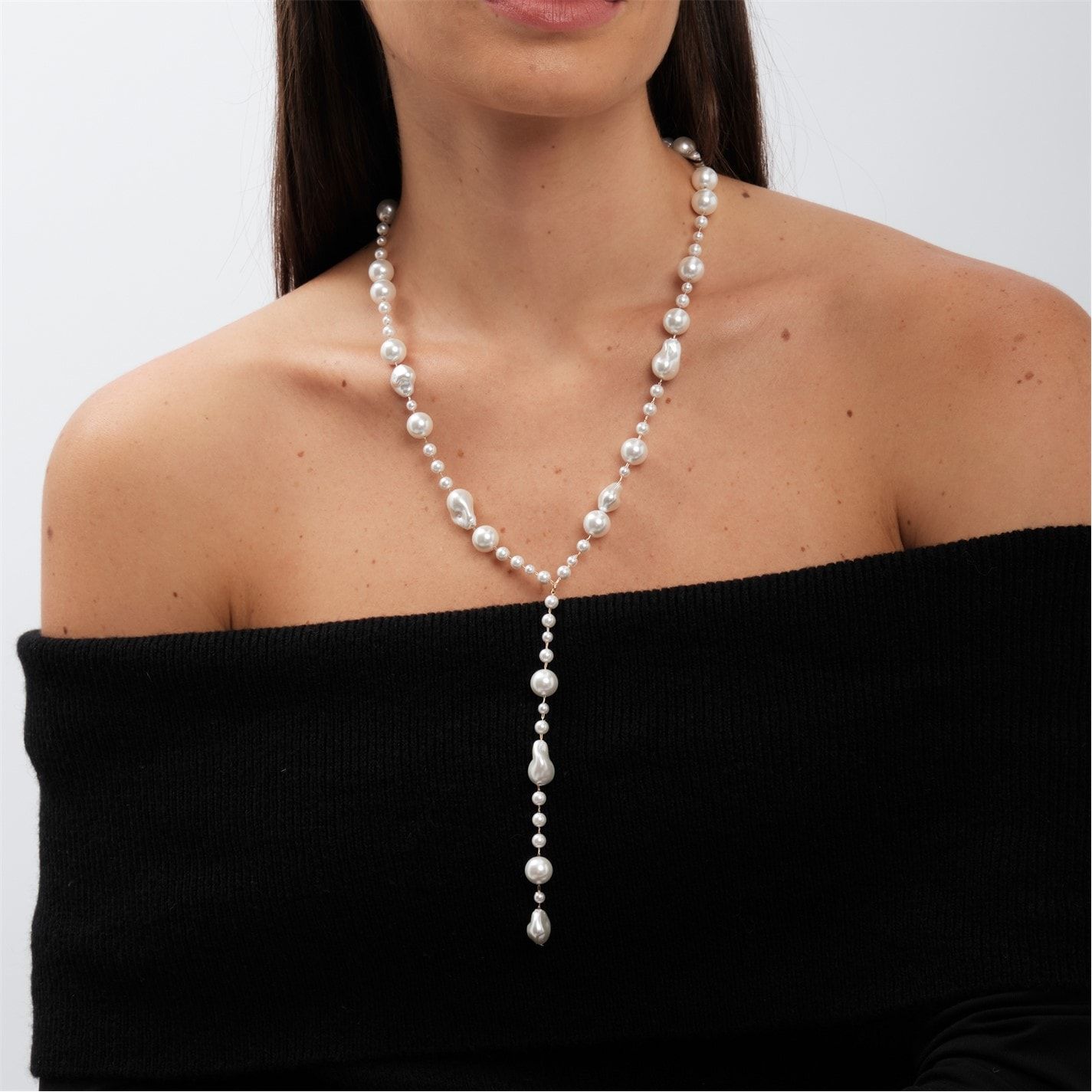 골드 플레이트 바로크 드롭 목걸이 Gold Plated Baroque Y Drop Necklace Gold 72206710