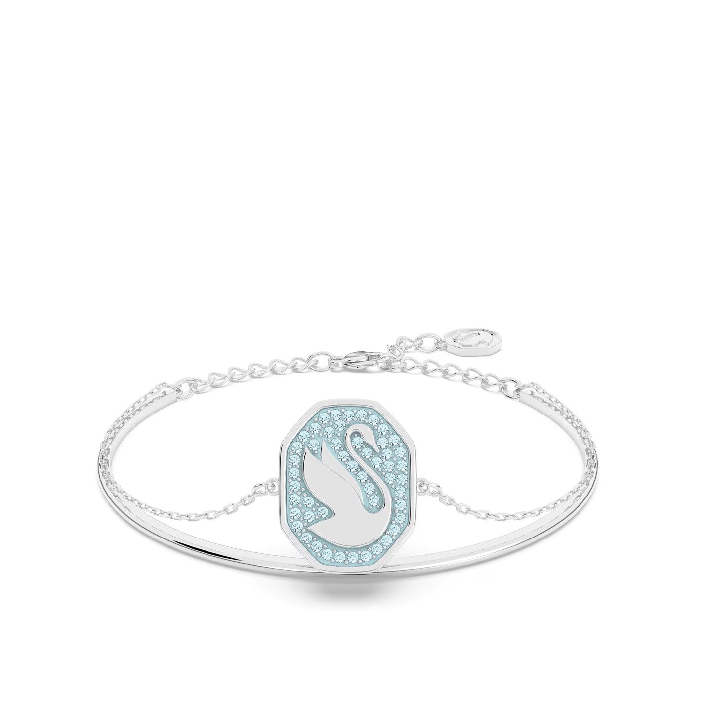 뱅글 블루 로듐 플레이트 Swan bangle, Swan, Blue, Rhodium plated Aquamarine 85812118