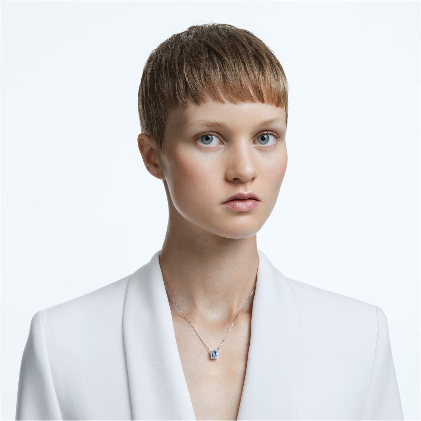 목걸이 컷 블루 로듐 플레이트 Una necklace, Octagon cut, Blue, Rhodium plated Silver/Blue 75737611