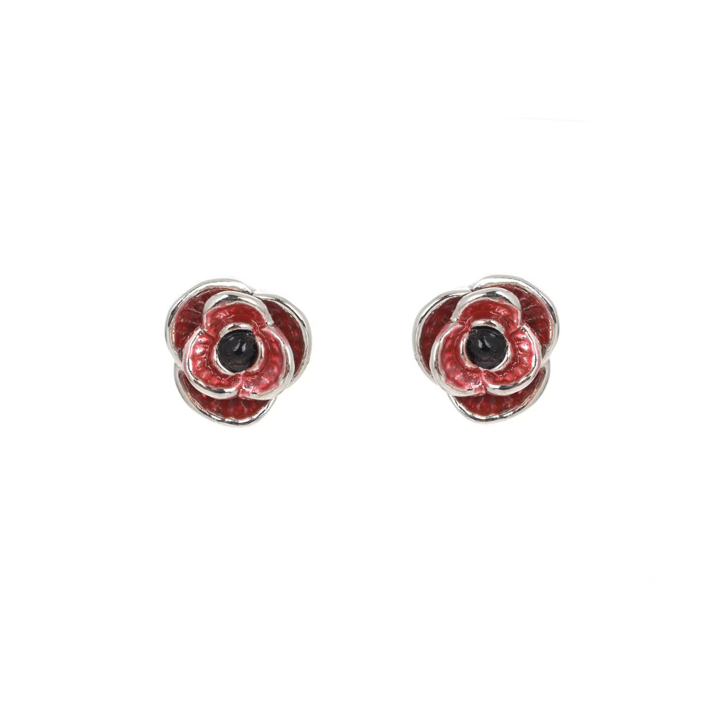 로듐 플레이트 파피 귀걸이 레드 Espree Rhodium Plated Enamel Poppy Earrings Red 71465808