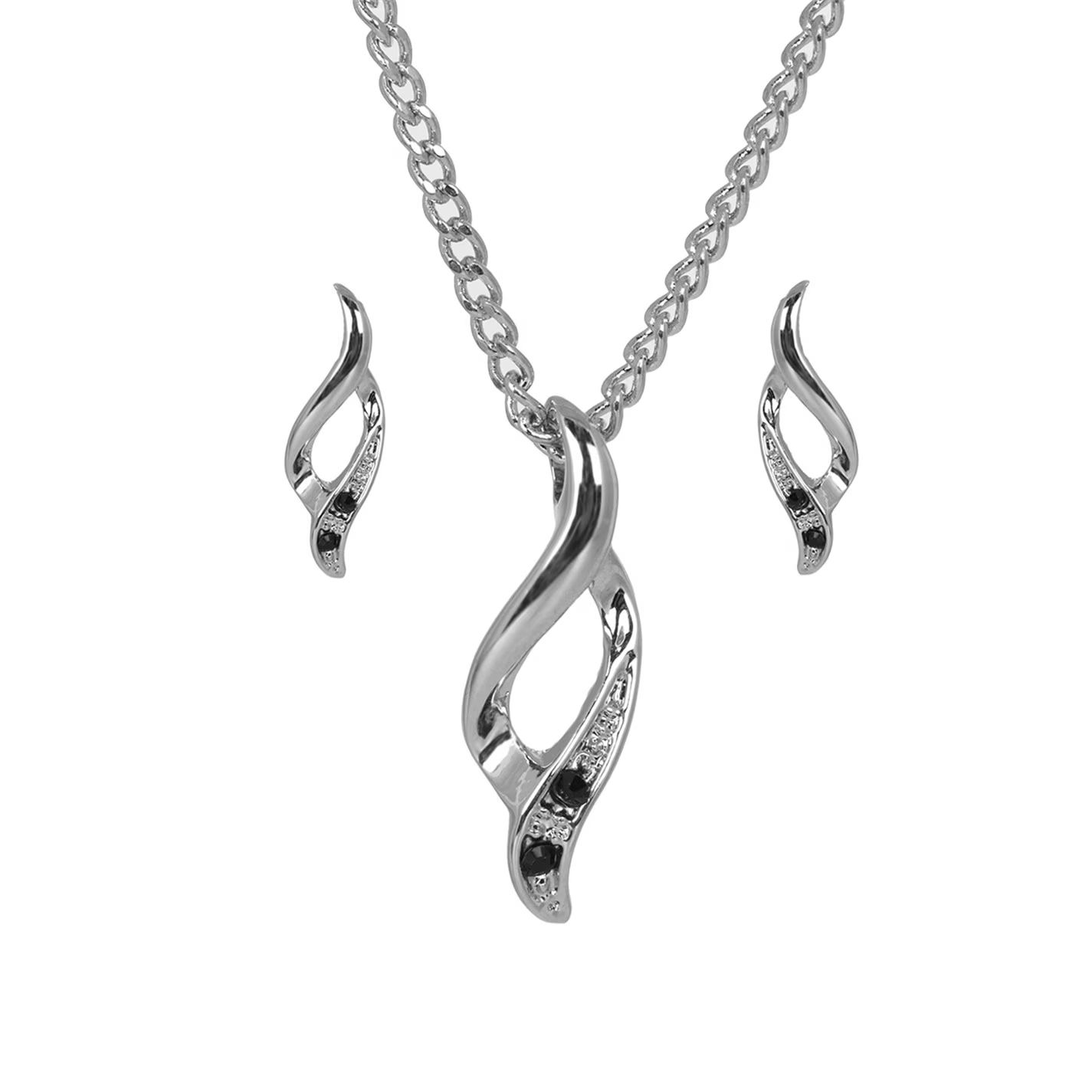 로듐 블랙 웨이브 펜던트 귀걸이 실버 Espree  Rhodium Black CZ Wave Pendant & Earring Silver 83912511