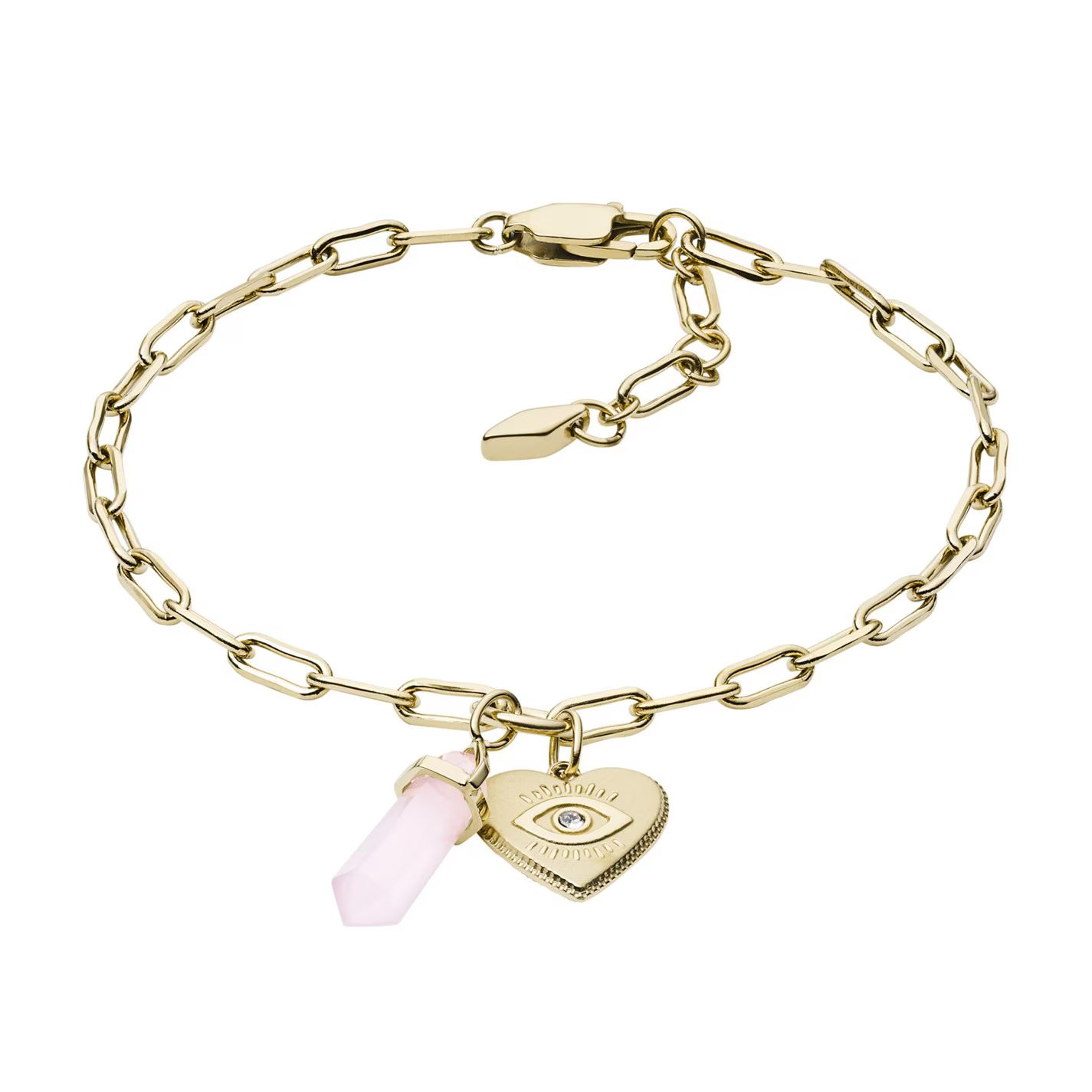 파워 오브 로즈 핑크 스테인레스 스틸 체인 팔찌 골드 Fossil Georgia Power Of Crystals Rose Pink Stainless Steel Chain Bracelet JF03462710 Gold / Pink 76604010