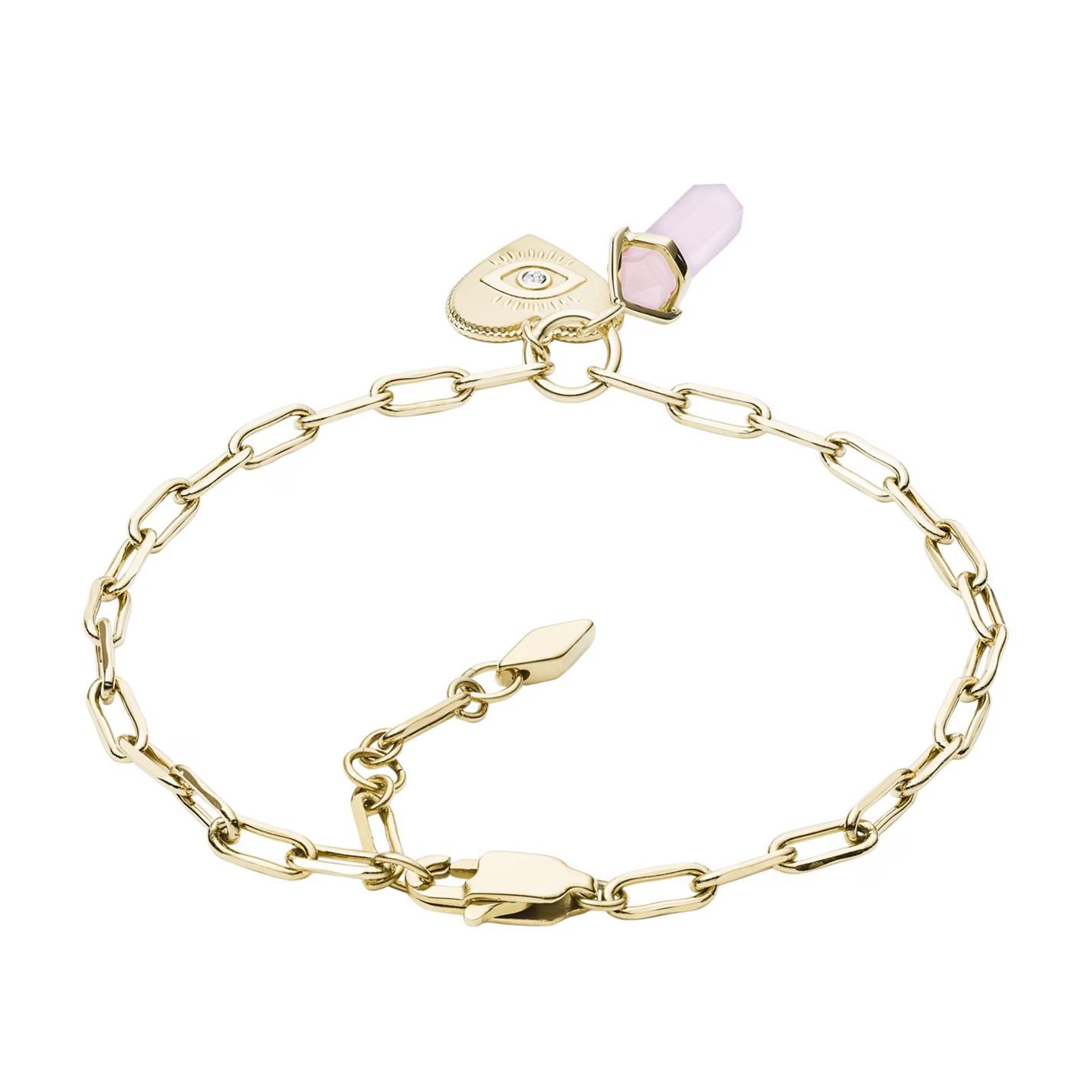 파워 오브 로즈 핑크 스테인레스 스틸 체인 팔찌 골드 Fossil Georgia Power Of Crystals Rose Pink Stainless Steel Chain Bracelet JF03462710 Gold / Pink 76604010