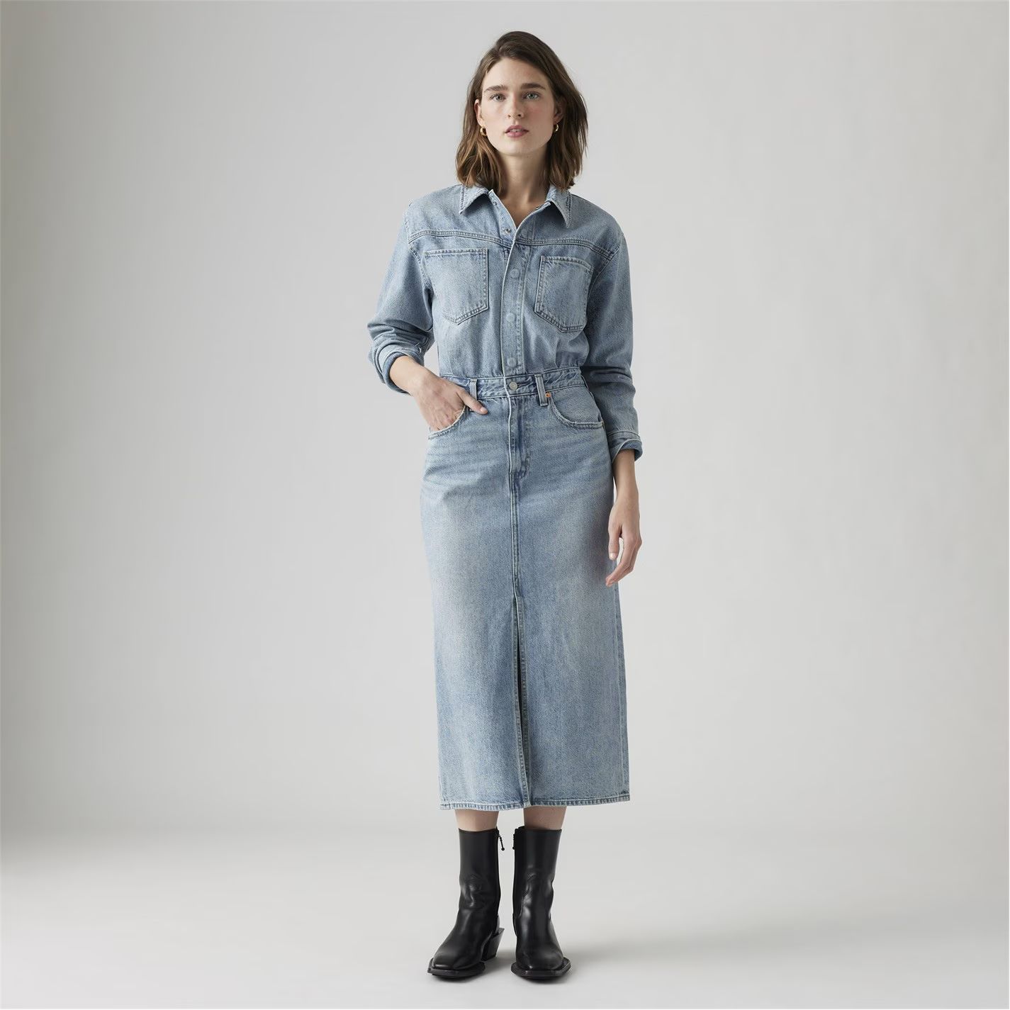 데님 미디 셔츠 드레스 Denim Midi Shirt Dress Feeling This 58536018