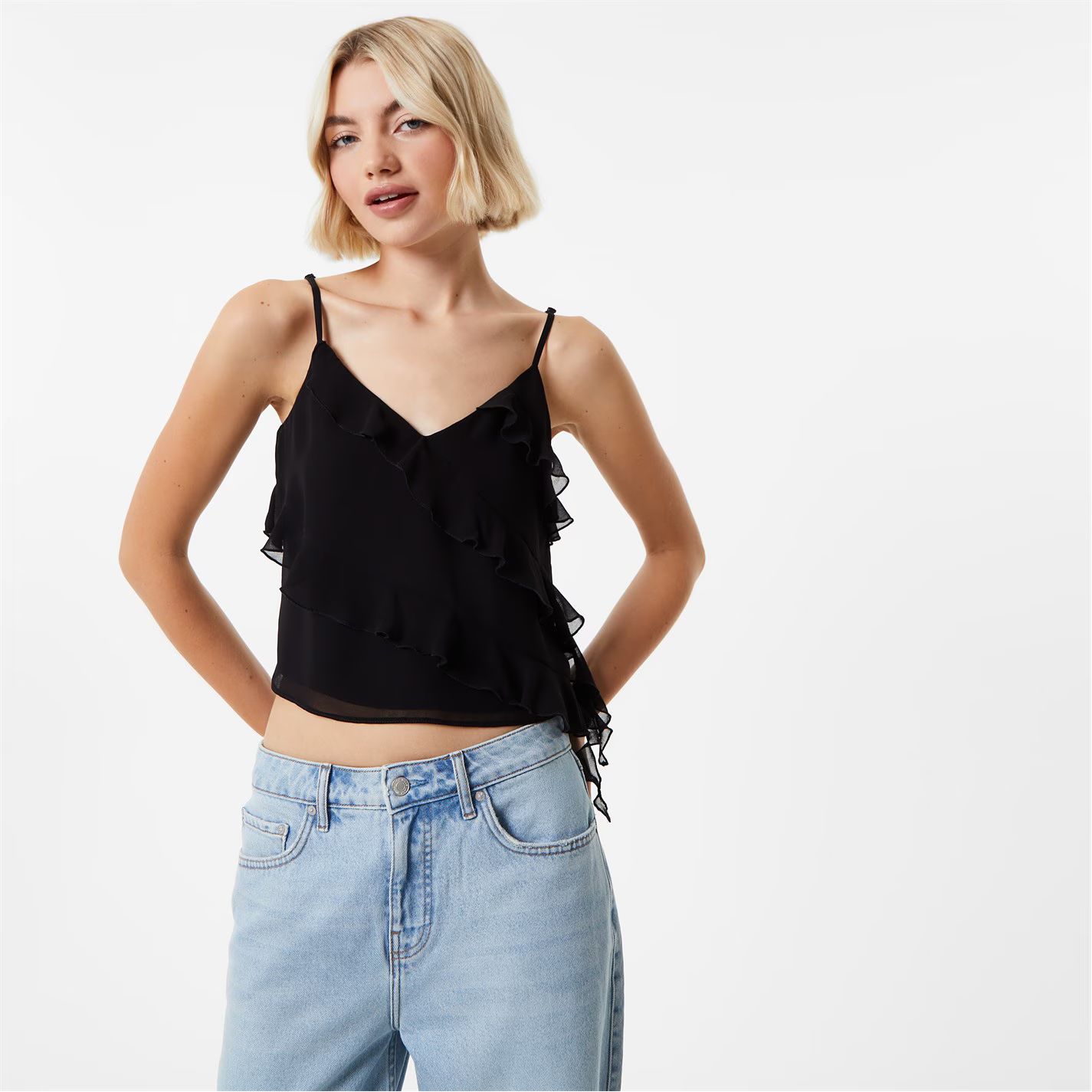프릴 캐미솔 탑 블랙 Frill Cami Top Black 68605303