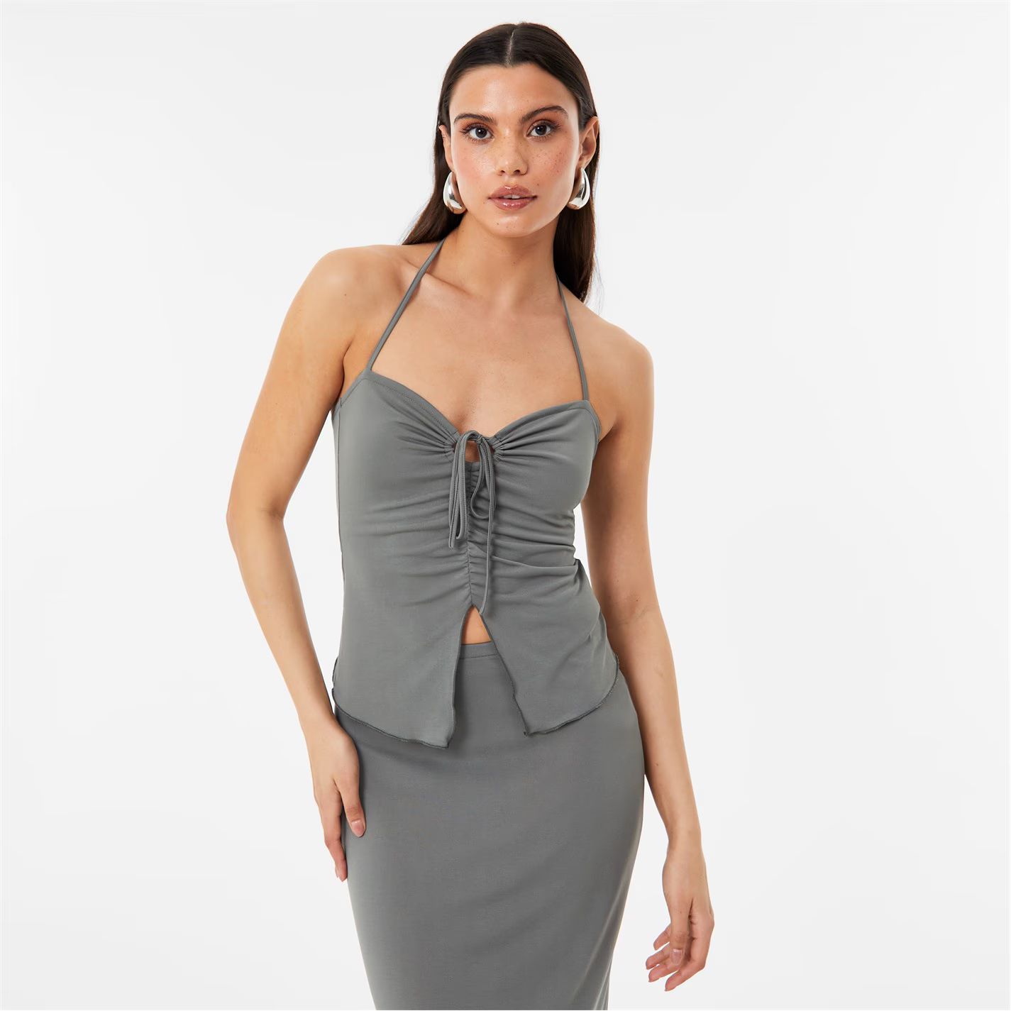버터플라이 홀터넥 탑 그레이 Butterfly Hem Halterneck Top Castor Grey 31898002