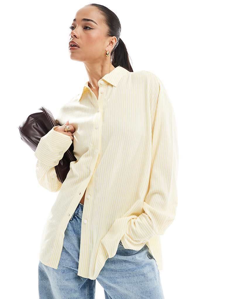 옐로우 스트라이프 Oversize-Leinenhemd in Gelb gestreift 208146430GELB