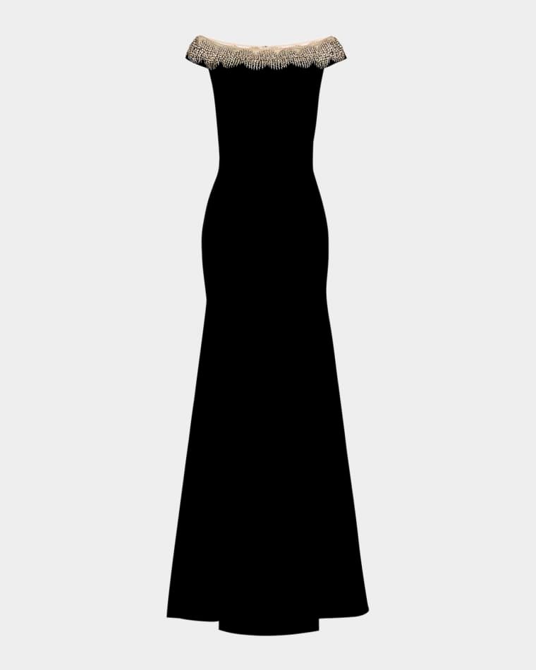 크리스탈 드레스 Azalea Crystal Off-The-Shoulder Gown prod279200325LIQUORICE