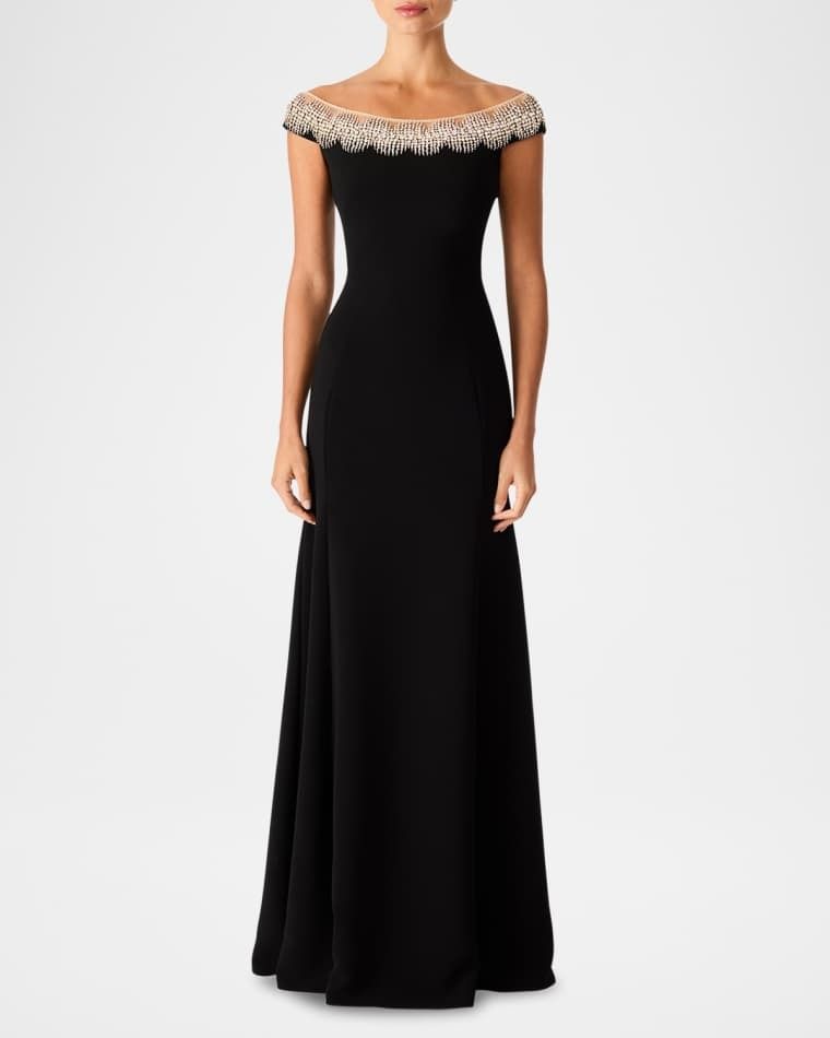 크리스탈 드레스 Azalea Crystal Off-The-Shoulder Gown prod279200325LIQUORICE