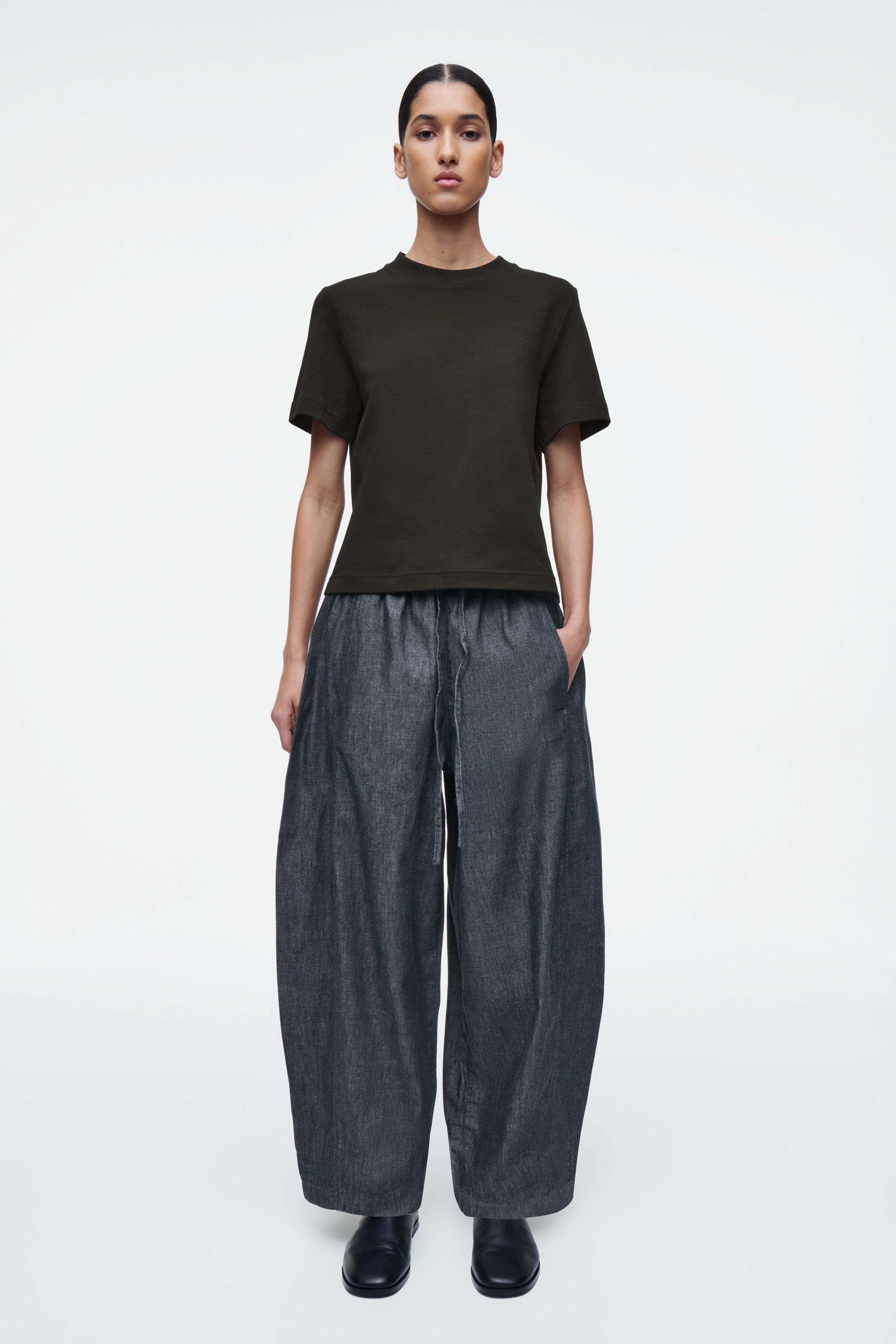 데님 드로우스트링 바지 BARREL-LEG DENIM DRAWSTRING TROUSERS 1281851002
