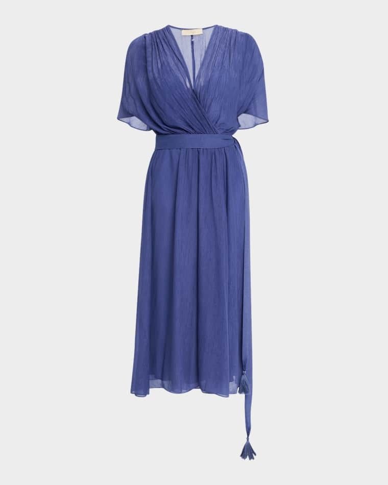 비스코스 쉬폰 미디 랩 드레스 Edjie Crinkled Viscose Chiffon Midi Wrap Dress prod276690055HORTENSIA