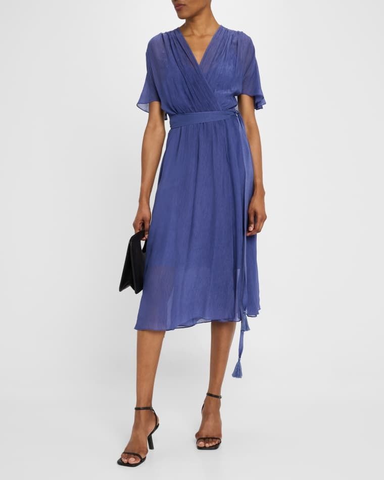 비스코스 쉬폰 미디 랩 드레스 Edjie Crinkled Viscose Chiffon Midi Wrap Dress prod276690055HORTENSIA