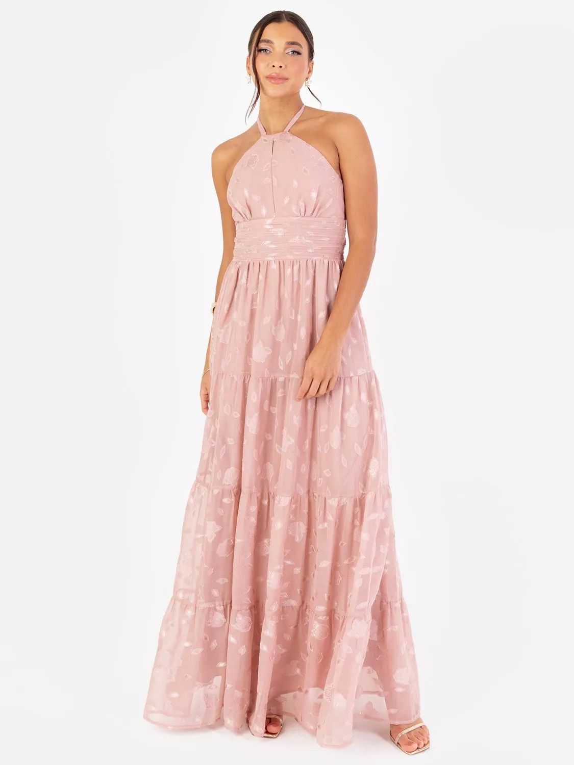 플로랄 홀터넥 맥시 드레스 Floral Halterneck Tiered Maxi Dress 113228475 Blush