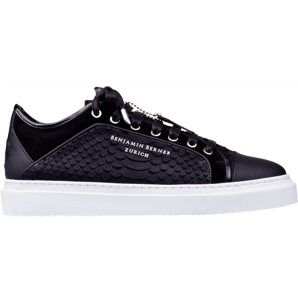 블랙 파이톤 컷 화이트 솔 로우 스니커즈 BENJAMIN BERNER Odin Black Python Cut White Sole schwarz                        Low-Top Sneaker A0573791