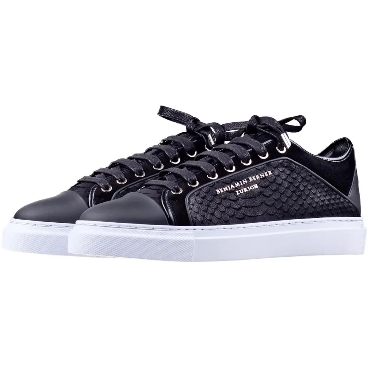 블랙 파이톤 컷 화이트 솔 로우 스니커즈 BENJAMIN BERNER Odin Black Python Cut White Sole schwarz                        Low-Top Sneaker A0573791