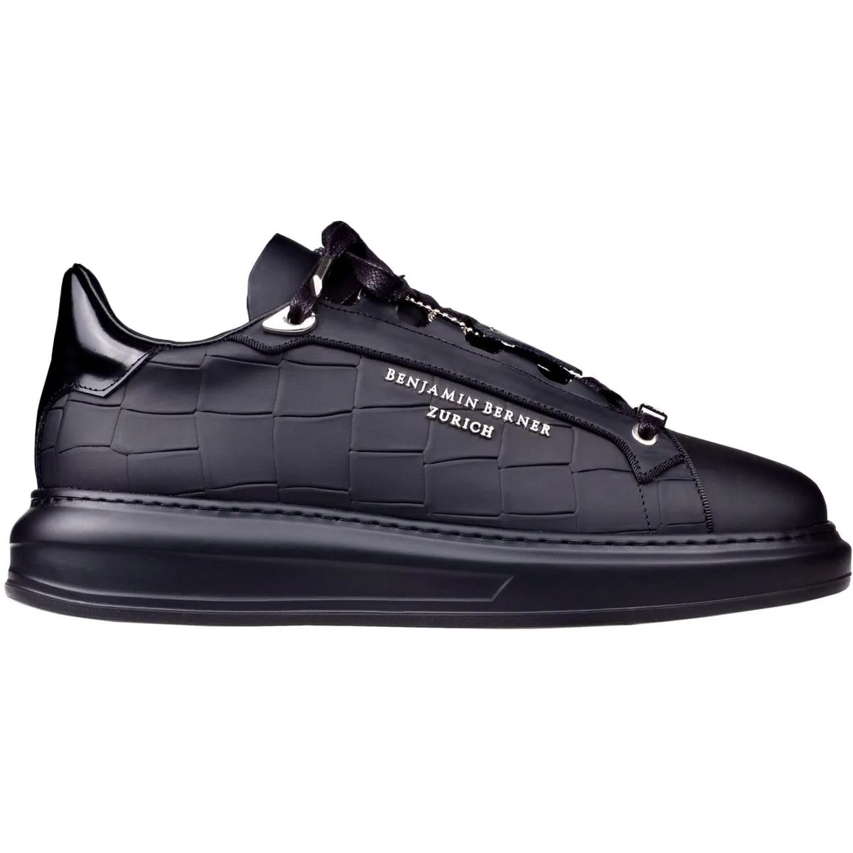로우 탑 블랙 스니커즈 BENJAMIN BERNER Achille Low Top Black Crocodile schwarz                        Low-Top Sneaker A0573036