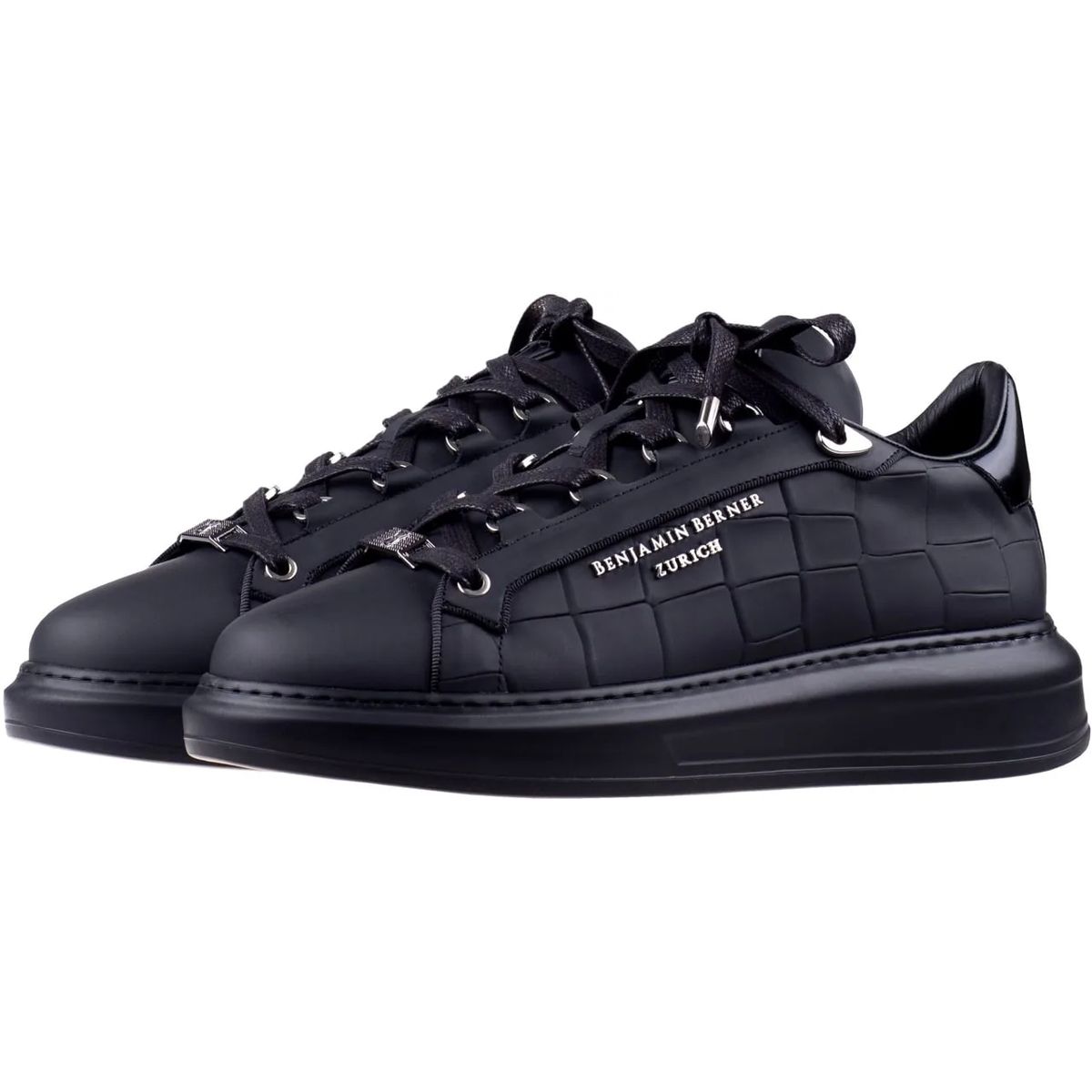 로우 탑 블랙 스니커즈 BENJAMIN BERNER Achille Low Top Black Crocodile schwarz                        Low-Top Sneaker A0573036