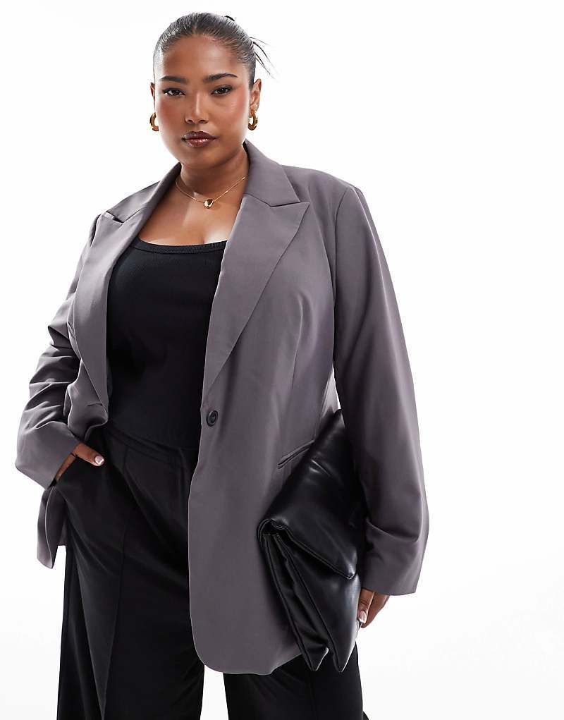 디자인 릴렉스 핏 블레이저 그레이 ASOS DESIGN Curve   Eleganter Relaxed Fit Blazer in Grau 207008153Grau