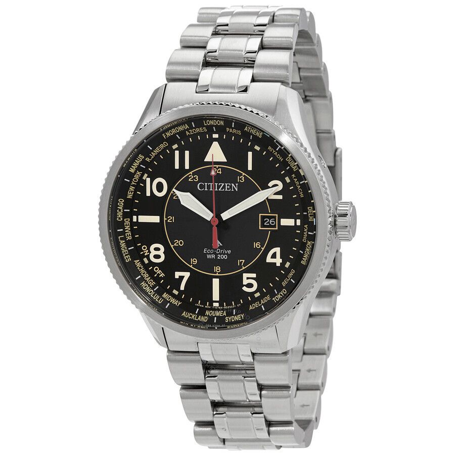스카이 타임 블랙 다이얼 남성 시계 Promaster Sky World Time Eco-Drive Black Dial Men's Watch BX1010-53E CZBX1010-53E