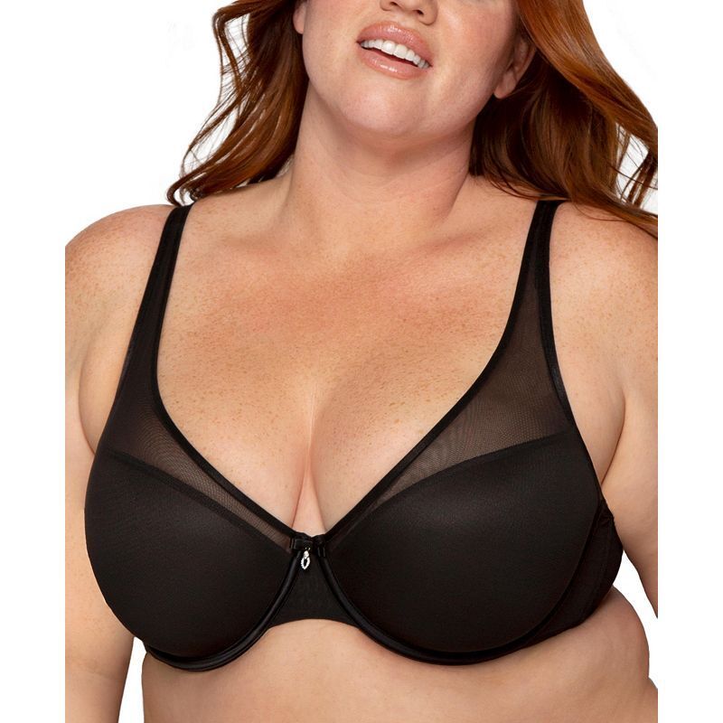 여성 메쉬 티셔츠 브라 Women's Plus Size Sheer Mesh Plunge T-shirt Bra 21227841 Black hue