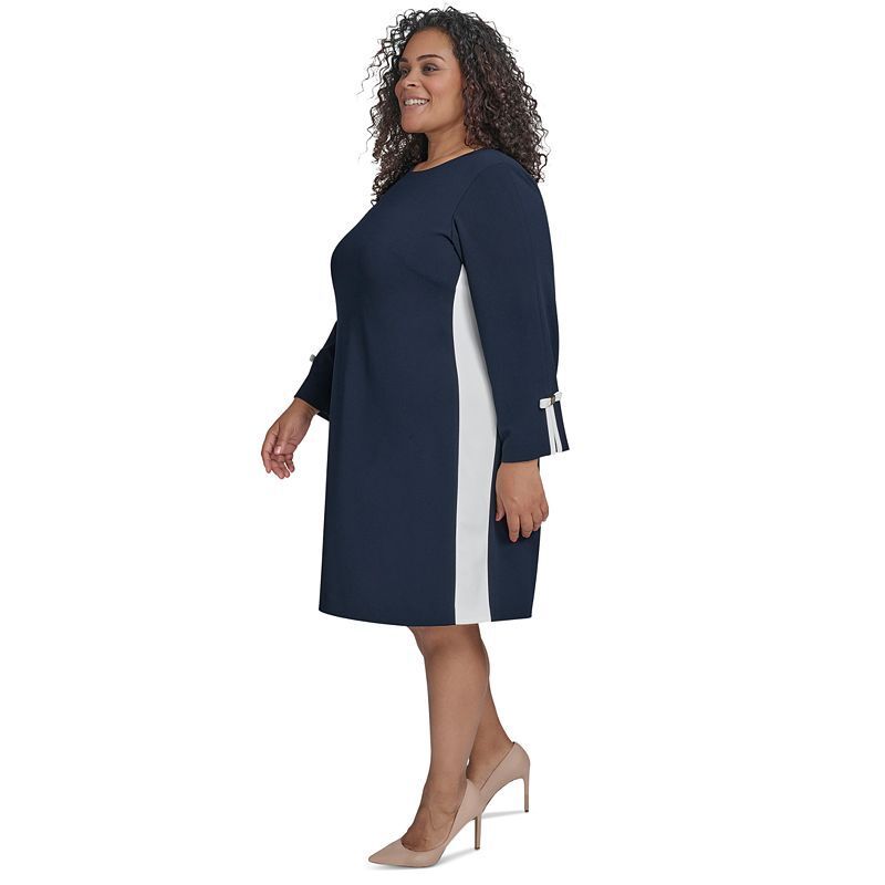 시프트 드레스 Plus Size Colorblock Bow-Cuff Shift Dress 20398407 Sky Captain/Ivory