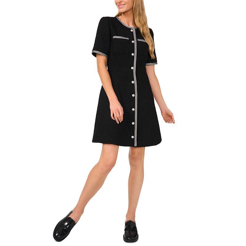 여성 트위드 반팔 시프트 드레스 Women's Tweed Short-Sleeve Button-Front Shift Dress 19719068 Rich Black