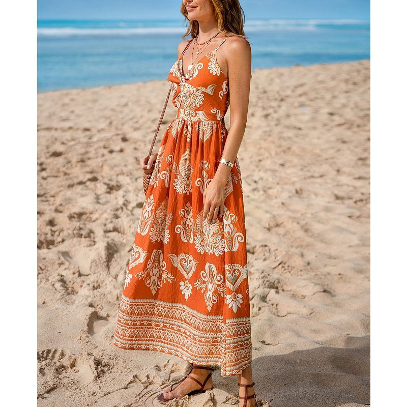 여성 이브닝 미디 비치 드레스 Women's Evening Sun Ornate Midi Beach Dress 21342438 Orange