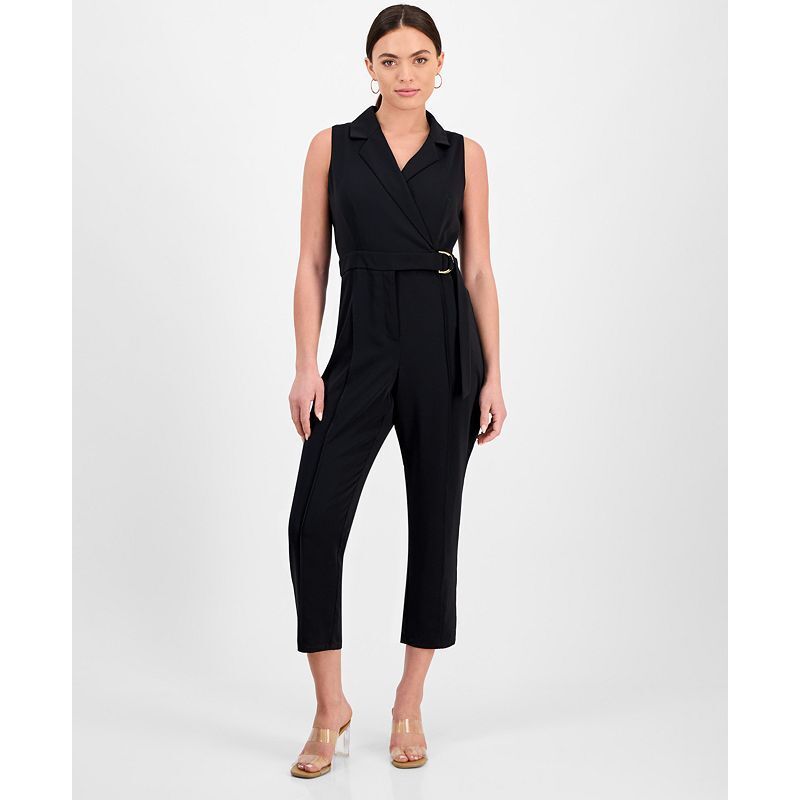 쁘띠 민소매 점프수트 Petite Sleeveless Notch-Lapel Jumpsuit, Created for Macy's 17110568 Deep Black