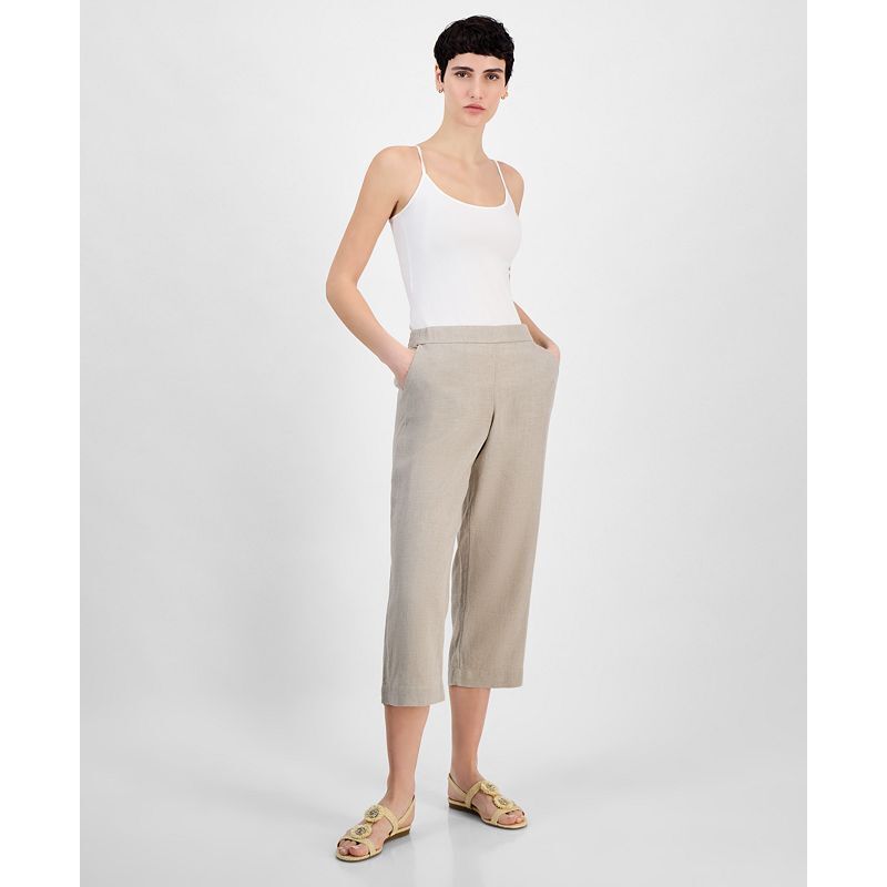 여성 린넨 솔리드 크롭 팬츠 Women's 100% Linen Solid Cropped Pull-On Pants, Created for Macy's 16446101 CC Flax