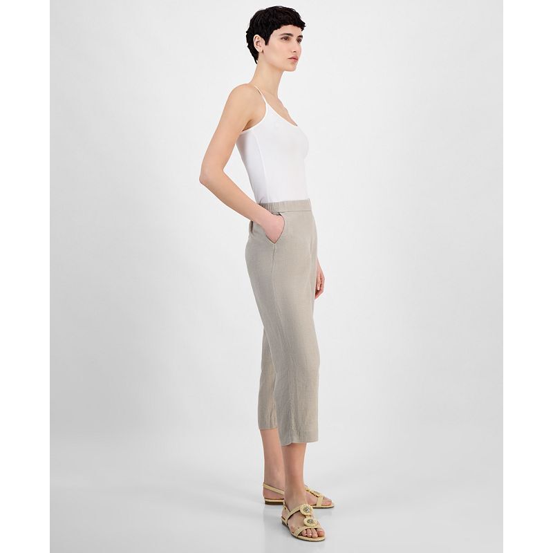여성 린넨 솔리드 크롭 팬츠 Women's 100% Linen Solid Cropped Pull-On Pants, Created for Macy's 16446101 CC Flax