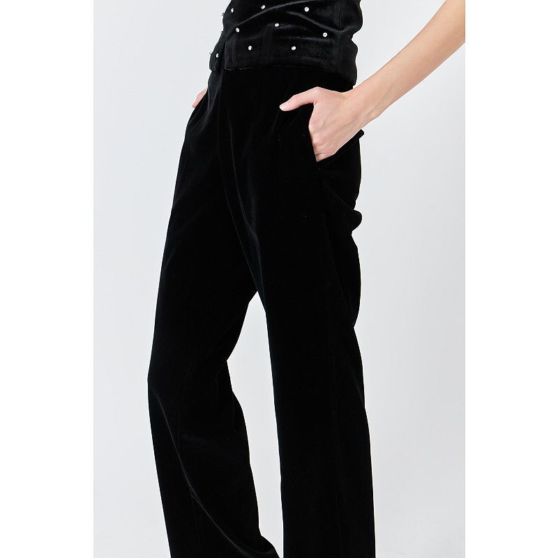 여성 벨벳 하이 바지 Women's Velvet High Waisted Trousers 20506614 Black