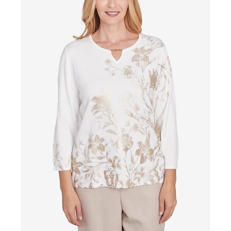 쁘띠 넥 골드 프린트 스웨터 Petite Kensington Gardens Split Neck Botanical Gold Foil Print Sweater 20917115 Neutral Multi