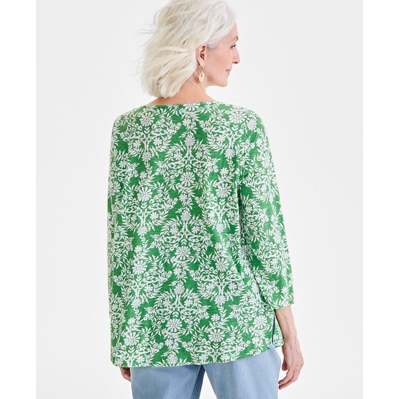 여성 프린팅 탑 Women's Printed Pintuck Split-Neck Top, Exclusively at Macy's 19805779 Floral Green