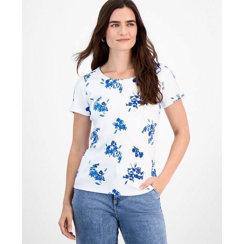 쁘띠 블룸 반팔 탑 Petite Millie Blooms Scoop-Neck Short-Sleeve Top, Exclusively at Macy's  19116609 Millie White