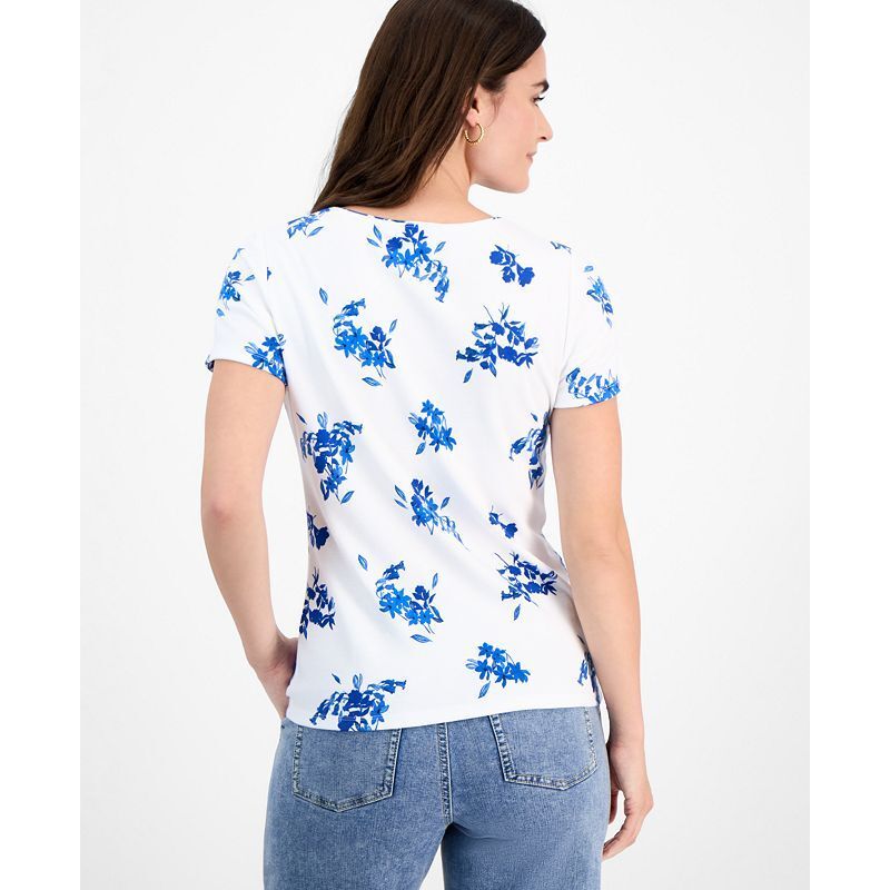 쁘띠 블룸 반팔 탑 Petite Millie Blooms Scoop-Neck Short-Sleeve Top, Exclusively at Macy's  19116609 Millie White