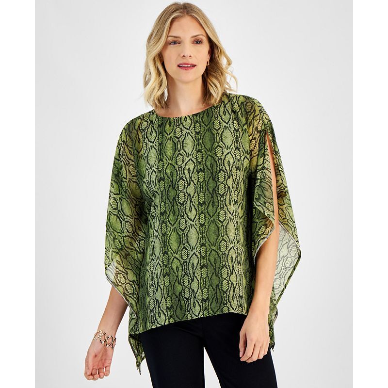 쁘띠 파이톤 쉬폰 판초 탑 Petite Fancy Python Chiffon Poncho Top, Created for Macy's 18618689 Aged Pine