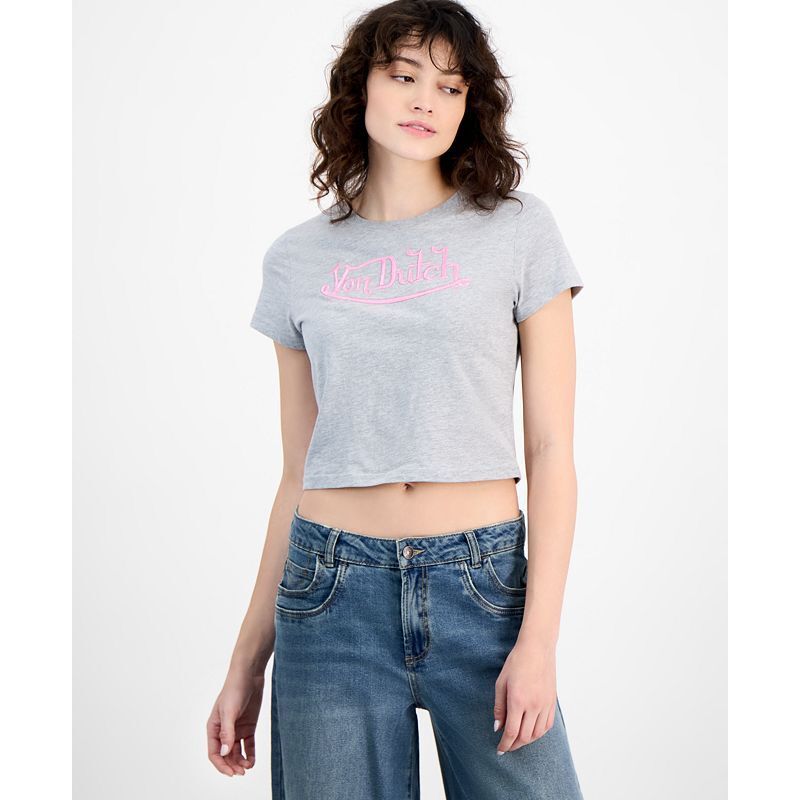 여성 반팔 그래픽 베이비 티셔츠 Women's Short-Sleeve Graphic Baby T-Shirt 20007144 Grey Pink