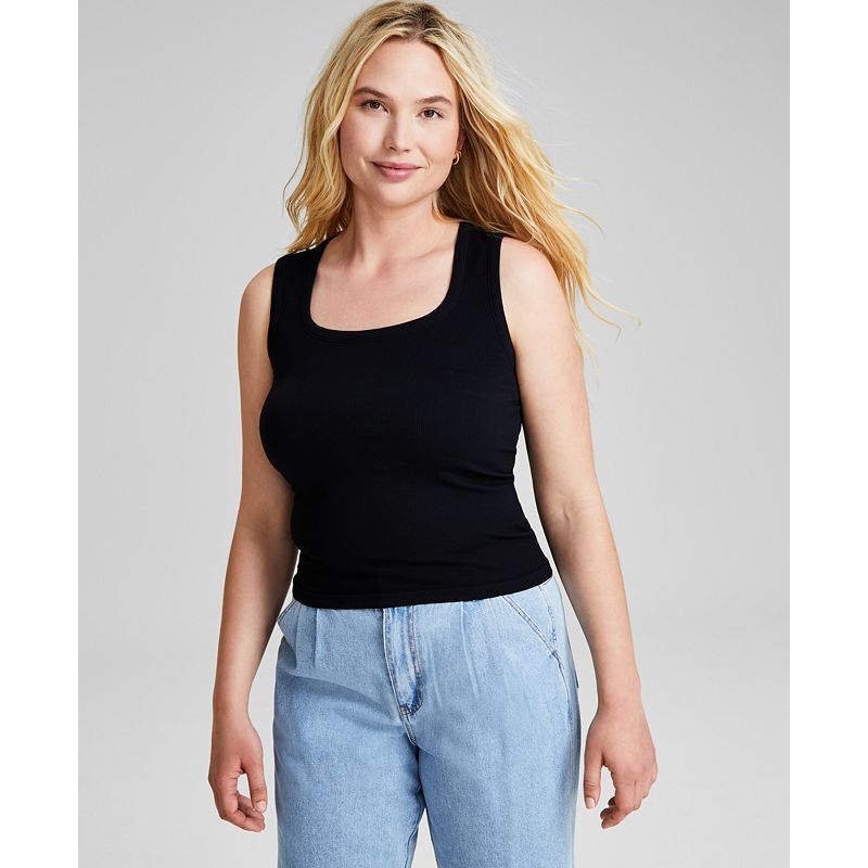 여성 심리스 탱크 탑 Women's Ribbed Seamless Square-Neck Tank Top, Created for Macy's  17815436 Black