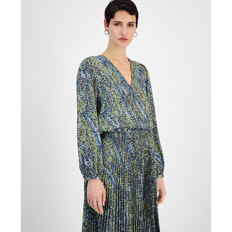 여성 프린팅 브이넥 롱슬리브 블라우스 Women's Printed V-Neck Long-Sleeve Blouse 19618220 Deep Sea