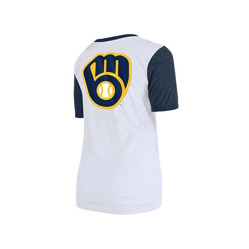여성 화이트 티셔츠 Women's White Milwaukee Brewers Colorblock T-shirt 16048089 White