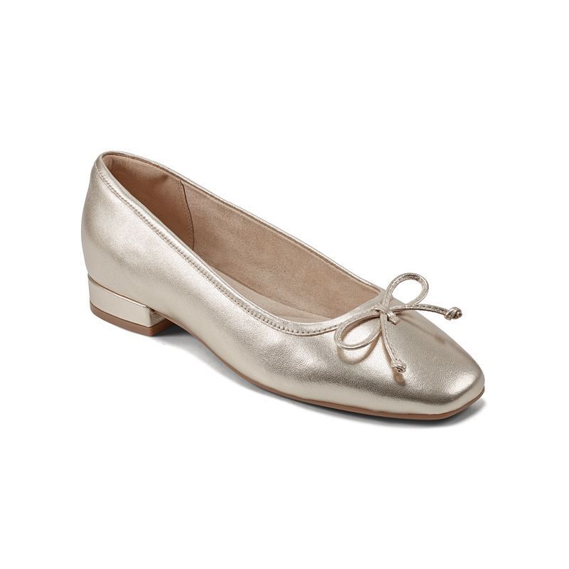 여성 스퀘어 슬립온 발레 드레스 플랫슈즈 Women's Sadie Square Toe Slip-On Ballet Dress Flats 19342146 Gold Leather