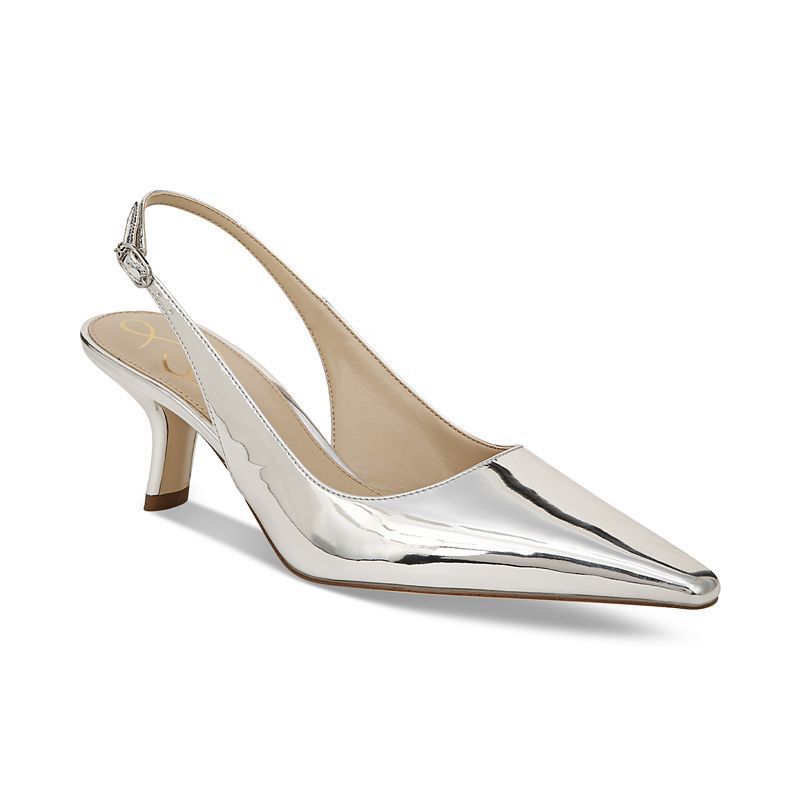 가죽 슬링백 펌프스 Bianka Kitten-Heel Leather Slingback Pumps 14572610 Soft Silver Metallic