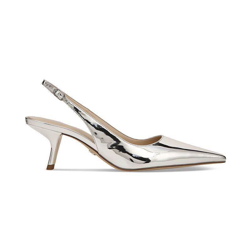 가죽 슬링백 펌프스 Bianka Kitten-Heel Leather Slingback Pumps 14572610 Soft Silver Metallic