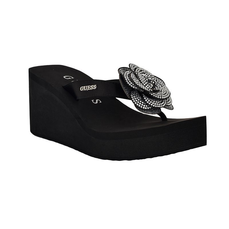 여성 플라워 플랫폼 웨지 샌들 Women's Damani Rhinestone Flower EVA Platform Wedge Sandals 20103565 Black Satin