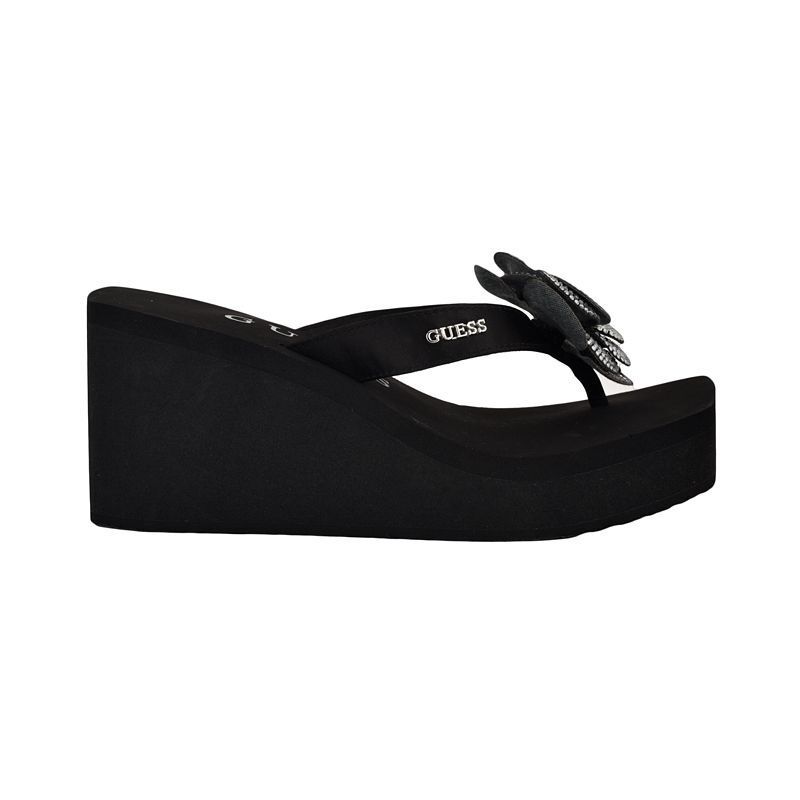 여성 플라워 플랫폼 웨지 샌들 Women's Damani Rhinestone Flower EVA Platform Wedge Sandals 20103565 Black Satin