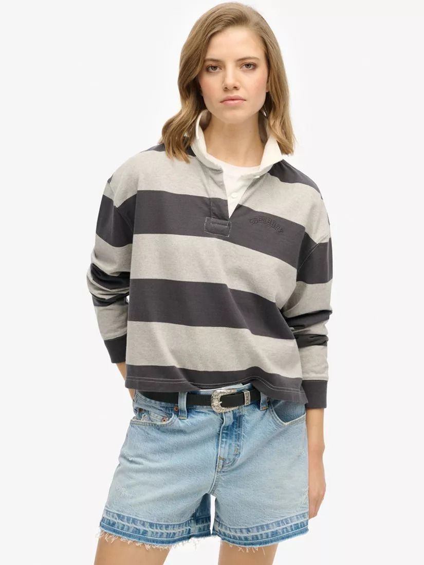 에센셜 스트라이프 탑 그레이 Athletic Essentials Stripe Rugby Top, Charcoal/ Grey Marl 113249613