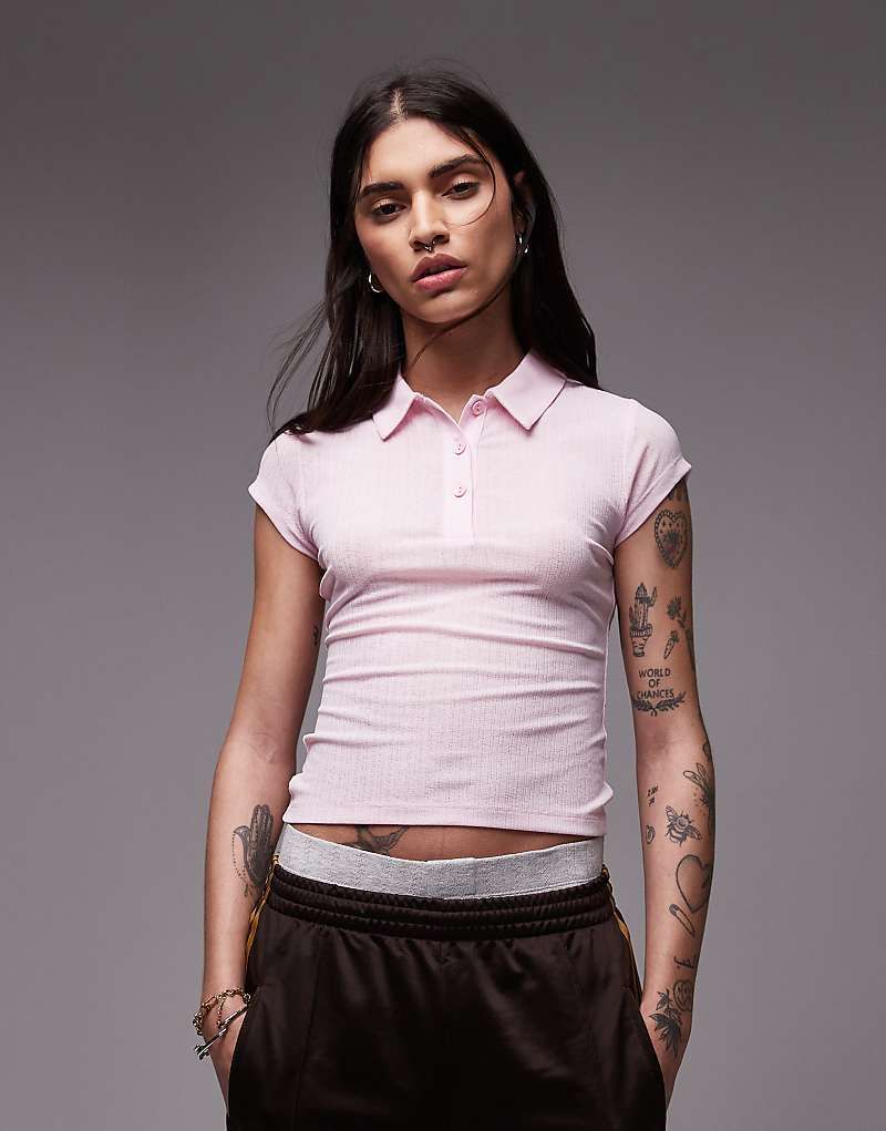 Griffiges Polo-T-Shirt in Babyrosa mit Kapparmeln 208250331Babyrosa